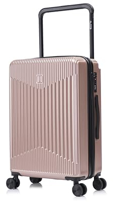 CELIMS - Mellanstor, hård resväska med 4 hjul, 65 cm, bred trolley, 20 kg, lätt ABS, integrerat lås, resebagage, TSA-lås, roséguld