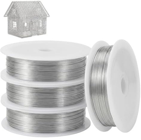 Basteldraht, Edelstahldraht für DIY Projekte, Schmuckdraht und Silberdraht zum Basteln, Ideal für Modellbau und Gartenarbeit, 4 Rollen Silberdraht 0,5 mm x 40 m