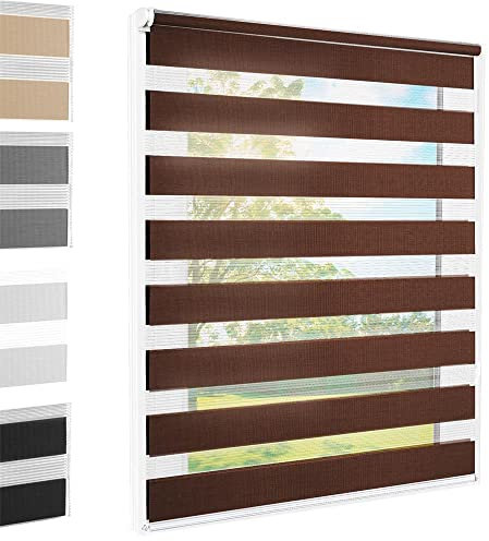 Doppelrollo Klemmfix ohne Bohren Braun 95x140 cm [Stoffbreite 91cm] Duo Rollo Fensterrollo für Fenster/Türen Gardine Klemmrollo Seitenzugrollo Sichtschutz Sonnenschutzrollo Zebrarollo