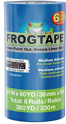 FrogTape ProGrade Blue Painters Tape with PAINTBLOCK, 2 in Wide (1.41” x 60 yd), Masking Tape With Medium Adhesion, Blue, 6 Rolls
