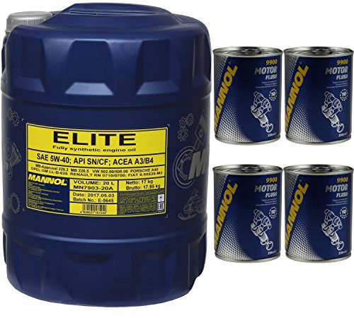 20L MANNOL Elite 5W-40 API SN/CF Motoröl Motorspülung Motor Flush