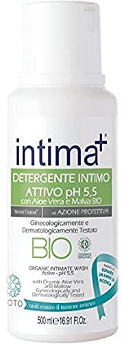 Intima+ | Detergente Intimo BIO Attivo, Detergente Intimo Ph 5.5, Detergente con Aloe Vera e Malva BIO, Detergente ad Azione Protettiva, Certificato ICEA, Confezione da 500ml