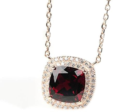 ZHIBO - Collana da Donna in Argento 925 con Ciondolo in Granato Naturale