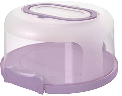 Top Shelf Elements Round Cake Carrier Two Sided Cake Holder Serves as Five Section Serving Tray, Portable Cake Stand Fits 10 inch Cake, Cake Box Comes With Handle, Cake Container Holds Pies (Lilac)