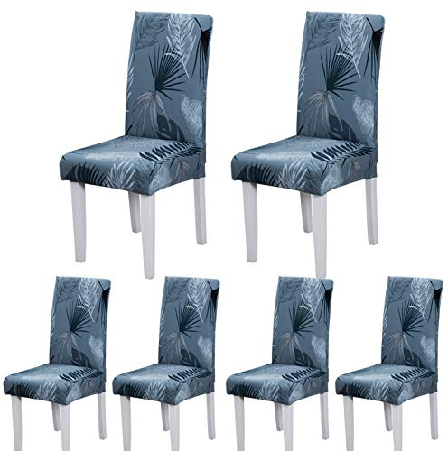 ARNTY Stuhlhussen 4er 6er Set,Stretch Stuhl Bezug Esszimmer,Universal Moderne Elastische Hussen für Stühle für Esszimmer Party Hotel Restaurant Deko (Blau-Sommerblatt, 6 Stück)