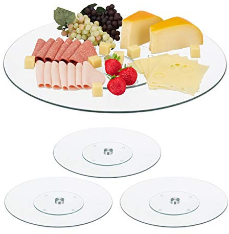 2X Vassoio da Portata, Girevole a 360°, Formaggiera, Stuzzichini, Dolci, Rotondo, ∅: 45 cm, Trasparente/Argento