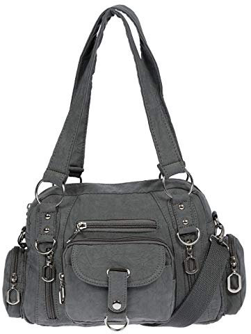 Christian Wippermann - Umhängetasche Damen Stoff Canvas 32x20x10cm - Verstellbarer Riemen 75-145cm - Viele Fächer mit Reißverschluss - Perfekte Canvas Tasche für Arbeit & Freizeit dunkelgrau