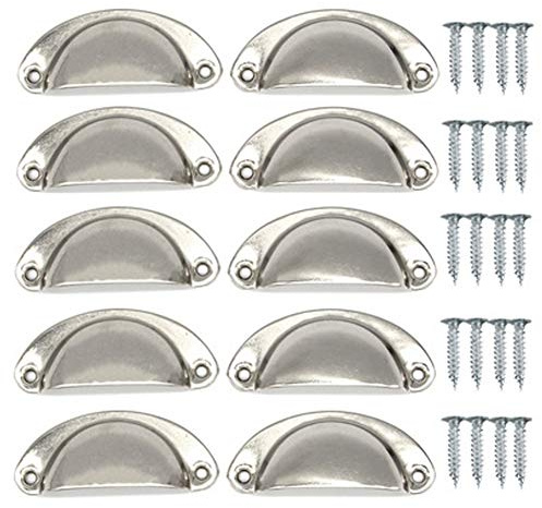 10 Pièces Poignée de Coquille Vintage, Poignées Rétro en Métal avec Poignée de Tiroir en Forme de Demi-lune et de Tiroir en Bronze Antique pour Placard, Bureau, Cuisine(brushed nickel)