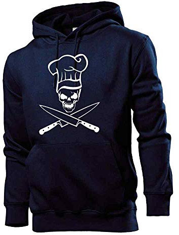 Generisch Sweat à capuche avec tête de mort et couteau pour homme, bleu marine, L