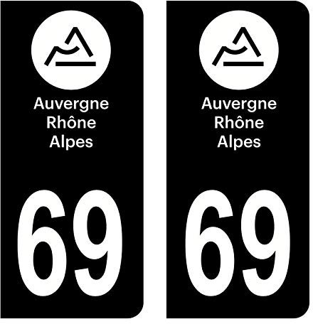 HADEXIA - Adhesivo para placa de matrícula de coche, departamento 69 Ródano, logotipo de la región de Auvergne-Ródano-Alpes completo, color negro