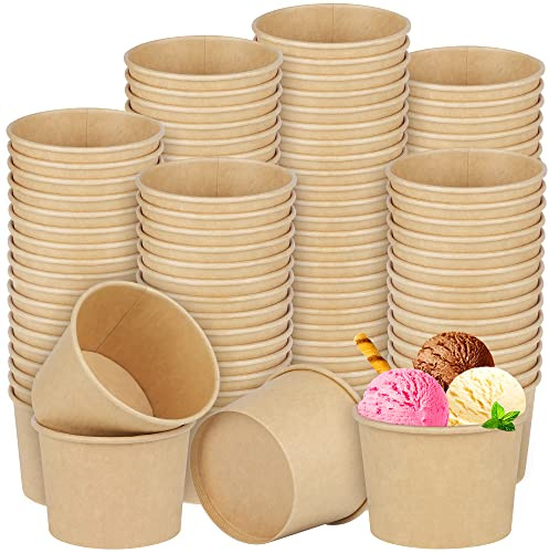 Ruisita 150 Packs Paper Ice Cream Cups 5 Ounce Disposable Soup Bowls Brown Dessert Bowls for Hot or Cold Food Party Supplies Treat Dessert Cups for Sundae Frozen Yogurt