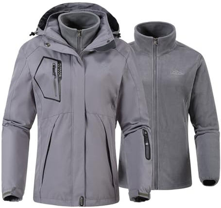 YSENTO Damen 3-in-1 Skijacke Winter Fleecejacke wasserdichte Winddichte Warme Funktions Outdoor Softshell Jacke mit Abnehmbarer Kapuze