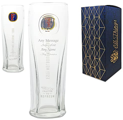 Personalised Fosters Pint Glass 20oz/590ml - Official Engraved Beer Glass with Custom Message - Tall Lager Style Gift for Dad, Him or Men for Birthday, Christmas - Dishwasher-Safe, Gift Box Included