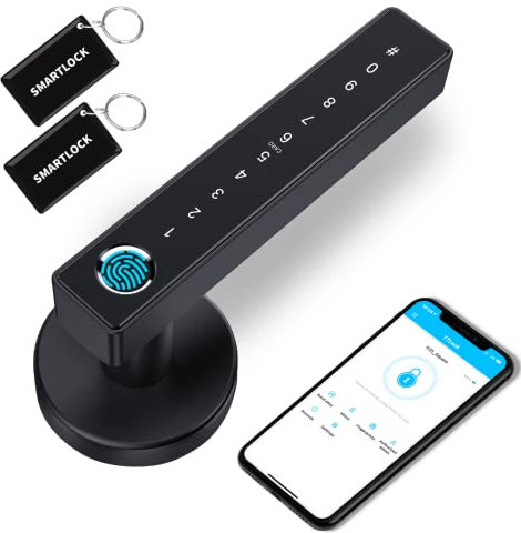 Smart Lock, Ruveno Fingerprint Smart Door Lock, Keyless Entry Smart Lock For Front Door, Electronic Keypad Code Door Lock, Bluetooth Smart Deadbolt, Biometric Fingerprint Key Fobs Smartphone Access