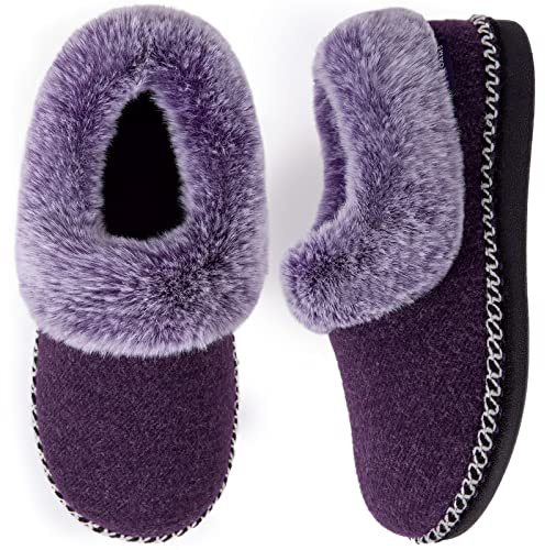 EverFoams Women's Bootie Slippers Shoes Fluffy Collar Purple Size 5 UK