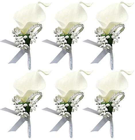 ISAKEN Handgelenk Corsage Blumenset 6 Stück Bräutigam Boutonnièr Ansteckblume Hochzeit Boutonniere für Bräutigam Braut Brautjungfer Trauzeugen Gäste Hochzeit Herren Damen Bankett Tanzparty Deko