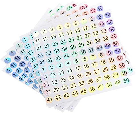 sourcing map 10 Blätter Zahlen Aufkleber Nummer 1 bis 50 Rund | Zahlen zum Aufkleben Reflektierende Aufkleber, Für Zahlen Sortieren