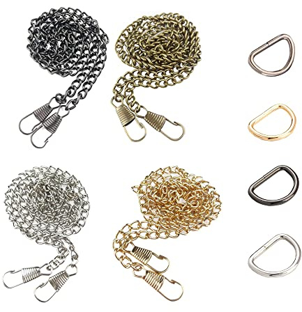 Trsnzul Taschenkette 8 Stücke Handtaschenkette Tasche Kette Metall Kette mit 16 D Ringes Trageriemen Metall D Ringe Metall Schulterriemen Metall Kette Trageriemen Kettenriemen für Handtasche