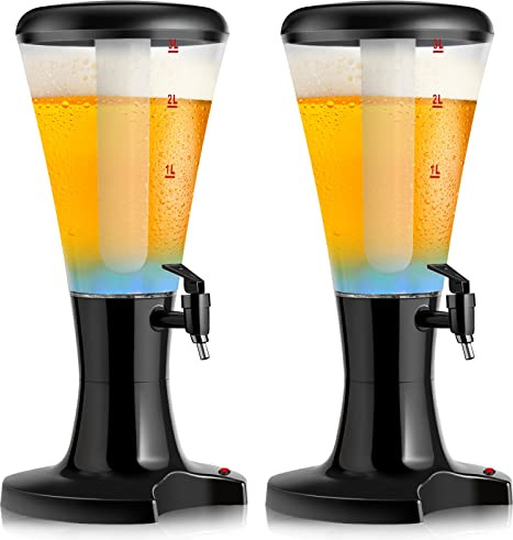 S AFSTAR Beer Dispenser 3L/101 OZ Capacity, Drink Beverage Tower Dispense with Colorful LED Lights & Removable Ice Tube, Alcohol Whiskey Liquor Tower Dispenser for Parties Home Bar Use (1)