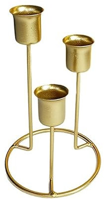 HEXEH Kerzenhalterhalter Spitzkerzenhalter, 3 Kerzen, Metall, modern, for Hochzeit, Weihnachten, Kamin, Esstisch, Tafelaufsätze Kandelaber (Color : Gold)