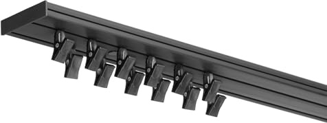 RENA Vorhangschiene 2-läufig Gardinenschiene aus Kunststoff Vorhang-Deckenschiene mit Klammern Gardinenleiste Gardinenstange Gardinen Vorhänge für Deckenmontage Schwarz 220cm