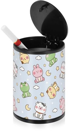 Aschenbecher mit niedlichem Tiermotiv, Cartoon-Himmel, für den Außenbereich, mit Deckel, geruchsdicht, Edelstahl, tragbar, rauchfrei, Autozubehör, Aschenbecher