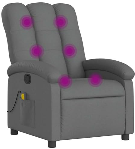 vidaXL Massagesessel, Sessel Verstellbare Rückenlehne, Fernsehsessel Relaxsessel mit Vibrationsfunktion, Liegesessel Polstersessel Ruhesessel, Dunkelgrau Stoff