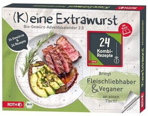 ROTH Bio-Gewürz Adventskalender „(K) eine Extrawurst“ 2025 – 24 Bio-Gewürzmischungen & Rezeptbuch – kompromisslose Genussvielfalt für Fleischliebhaber & Veganer