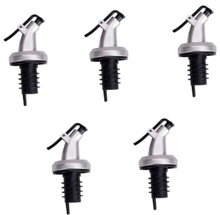 ABOOFAN 5pcs Oil Pourer Spout and Vinegar Bottle Stopper Set Stainless Steel Wine Spout Pourer for Kitchen Oil Dispenser Suitable for Cooking and Salad Bottles