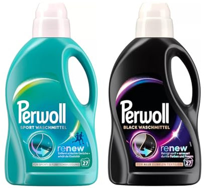 PERWOLL Flüssig-Set 2x 27 Waschladungen (54WL) 1x Black & 1x Sport, Feinwaschmittel erneuert dunkle Fasern & Hygiene Waschmittel, entfernt schlechte Gerüche & erhält die Elastizität