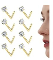 Chriscoco 20 g näspiercing guld näspiercing kirurgiskt stål 14K guld näspiercing plugg zirkonia piercing näsa nostril piercing för kvinnor män, Koppar, Ingen ädelsten