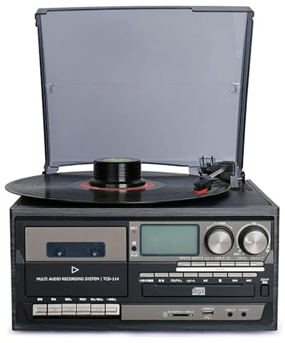 Tocadiscos vintage Bluetooth, retro, con reproductor de CD, altavoces integrados, 3 velocidades, radio AM/FM, reproductor de música clásico para los amantes del vinilo
