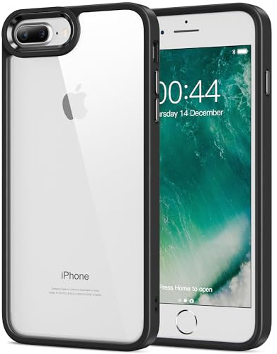 HOOMIL Hülle für iPhone 7 Plus/iPhone 8 Plus, Anti-Vergilbung, Schwarz | Stoßschutz, Durchsichtige Kratzfeste Harte Rückseite, Unterstützt Kabelloses Laden