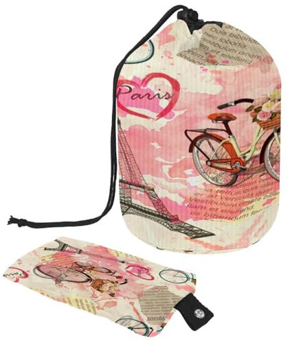 Trousse da toilette con coulisse, a forma di cilindro, a forma di torre Eiffel di Parigi, per biciclette, giornali, cosmetici, organizer da viaggio + piccola borsa, Multi,