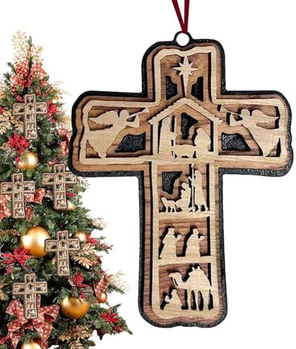 Weihnachts-Kreuzschmuck, Krippenfigur mit Kreuzen, Holzkreuz, Design Weihnachtsschmuck, multifunktionale dekorative Ornamente für den Weihnachtsbaum