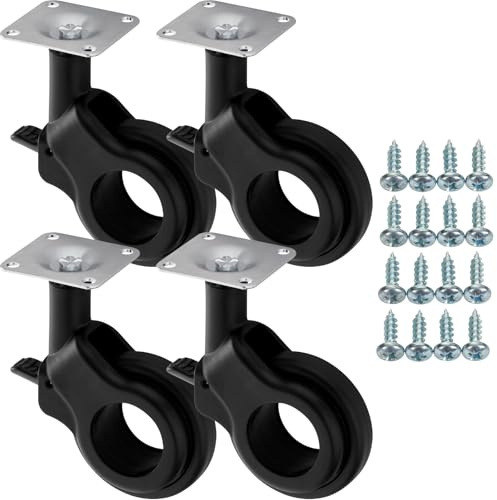 SOTECH 4 Stück Möbelrollen BONN Ø 60 mm schwarz mit Bremse (Feststeller) inkl. Schraubenset Belastbarkeit bis 120 kg (30 kg pro Lenkrolle)