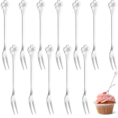 MIRKUZI Forchette da frutta in acciaio inox, forchette da dessert, forchette da torta, forchette da punch, forchette da cocktail, perfette per negozi di dolci, feste e tè pomeridiano (argento)