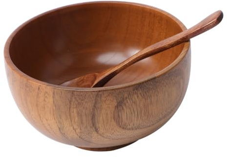 Lot de 2 Set de Bols et Cuillères en Bois pour Riz, Léger et Résistant