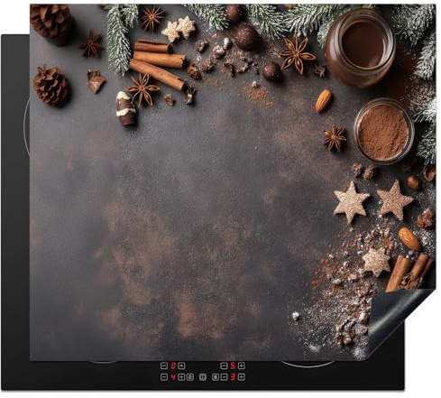 KitchenYeah© Protector Vitroceramica 60x52 cm Tapa para induccion Placa Encimera Cubre de Protectora Cocina Canela - Navidad - Marrón - Bronce