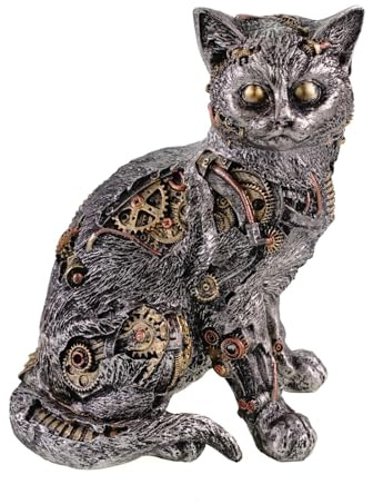 Kremers Schatzkiste Katze Steampunk Figur Handbemalt 16x12x12cm - Polyresin Statue mit Mechanischen Details - Fantasy Skulptur für Innendeko und Geschenkidee für Katzenliebhaber