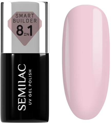 Semilac UV Nagellack Smart Builder 809 Tender Pink 7 ml – Helles Rosa, 8-in-1 Formel, Selbstnivellierend, Schnelle & Mühelose Anwendung