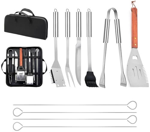 11Pcs BBQ Tool Set with Storage Bag – Stainless Steel BBQ Accessories for Grilling, Camping, Picnics – Complete BBQ Utensil Set Gift for Men, Fathers Day, Outdoor Barbecue Tools