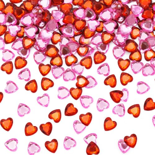 600 Stück Herz Diamant, Acryl Hochzeitsdeko Diamantene | Kristalle Tischdeko Dekosteine, Streudeko Konfetti Hochzeit Deko für DIY Vase Valentinstag (Rot,Rosa)
