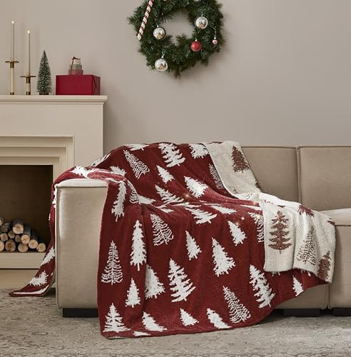 R.SHARE Weihnachtsdecke Kuscheldecke Flauschig Weihnachts Decke mit Goldfaden Warm Winter Weich Sofadecke Weihnachten Sofaüberwurf Wohndecke Couchdecke,125 x 150 cm,Rot