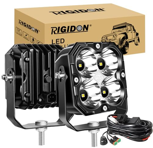 RIGIDON 2X led arbeitsscheinwerfer mit 12V DT kabelbaum kit, 4.3 Zoll 25W | 2500lm, spot, 6000K weiß, wasserdicht, offroad beleuchtung, zusatzscheinwerfer, für auto ATV LKW KFZ traktor fahrzeuge 4x4