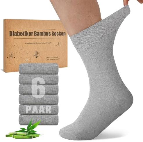Niorasen Bambus Diabetikersocken, 6 par Diabetessockor utan Resår och Sömmar, Bambustrumpor, Läkarsockor, Hälsosockor med Bekväm Resår för Män och Kvinnor, Perfekta för Arbete, Promenader