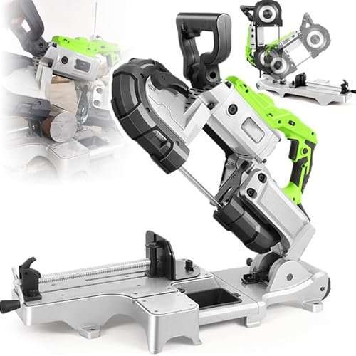 Sega a nastro per taglio metalli, 1100 W, con 5 lame e base in alluminio rimovibile, 6 velocità, regolabile, per carichi pesanti, taglio smussato 0-45°