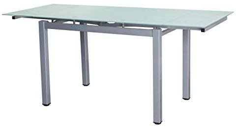 Buyqualia – Mesa de Comedor Extensible con Tapa de Vidrio Opaco y Estructura de Aluminio Gris – 110/170x70x76 cm – Moderna y Funcional