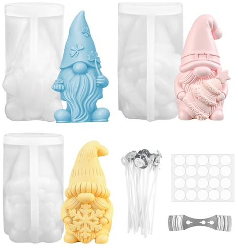 Kuvarix 3 Pezzi Stampi in Silicone per Candele Natalizie, Stampo Per Candele Natalizie, 3D Stampo Silicone Natale Fai da Te Per Realizzare Candele, Aromaterapia, Sapone