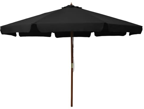 Gecheer Parasol de jardin avec manche en bois noir 330 cm